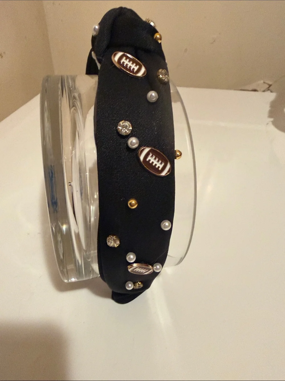 Universal Thread Black Knotted Headband with Mixed Studs and Pearls
